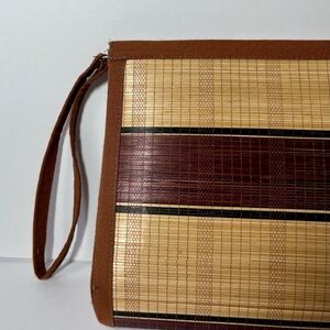 Brown and Tan rattan reed Woven Clutch